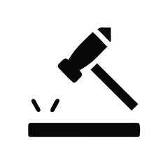  Minimal pictogram icon of a hammer striking nail, vector illustration, flat design