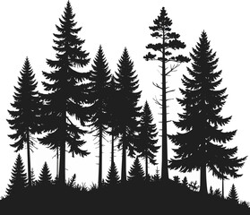 Obraz premium Forest Silhouette Black and White Vector Illustration