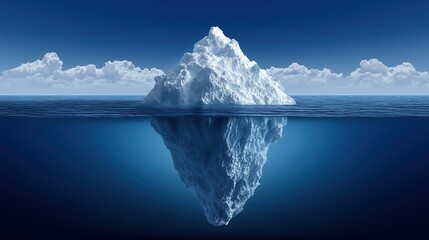 Iceberg concept with half above water and the other part hidden beneath the surface, a metaphorical representation of business risks