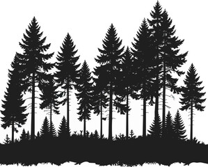 Fototapeta premium Forest Silhouette Black and White Vector Illustration