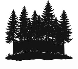 Obraz premium Forest Silhouette Black and White Vector Illustration