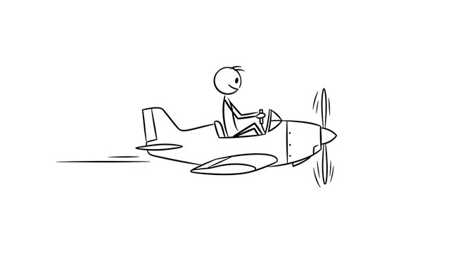 Simple Drawing of Man Flying Plane.