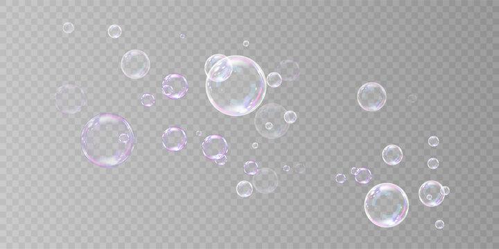 Realistic Floating Soap Bubble Pack Clean Design PNG.