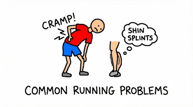 Runner experiencing cramp and shin splints during a run outdoors in a casual setting viewed from the side