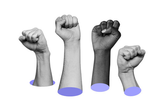 Composite collage image of&nbsp;fighting fists gesture protest demonstration&nbsp;fantasy billboard comics zine