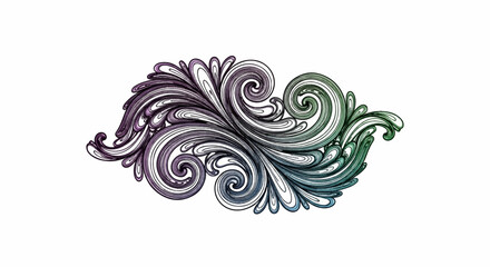 Fototapeta premium Intricate swirling vine motif with gradient of purple to green hues