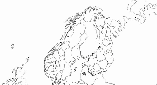Outline map of the Scandinavian peninsula and surrounding islands