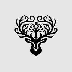 Naklejka premium Decorative Deer Head Logo with Tree of Life Concept