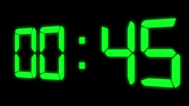 Countdown Digital Clock Animation 50 second Countdown digital clock timer icon. shot clock countdown from 50 to 0. Glowing LED digits with afterglow. 4k animation