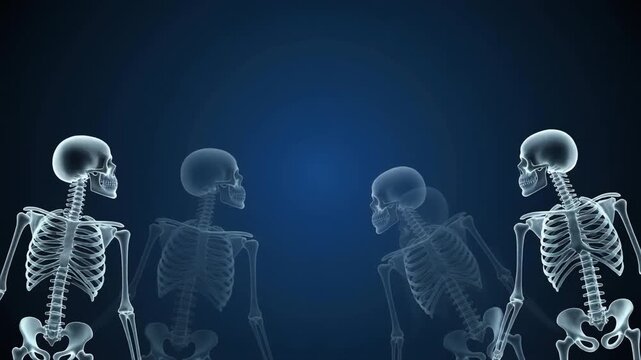 向かい合う人体骨格の解剖学イメージ
