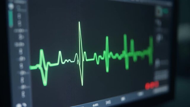 医療モニターに表示される心電図波形のクローズアップ