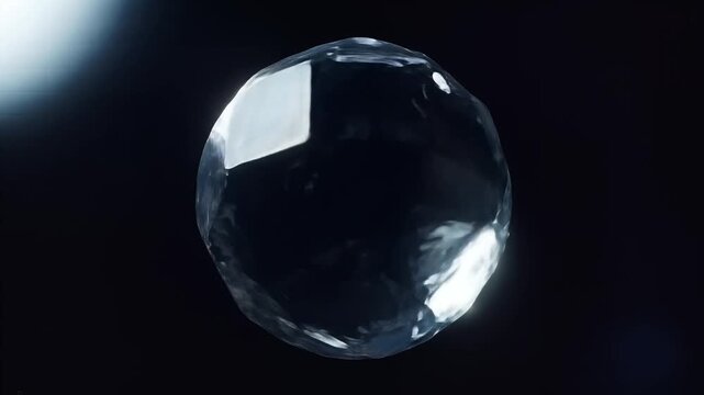 Mysterious Ice: A solitary, shimmering ice cube suspended in an ethereal void, catching light and hinting at hidden depths. 