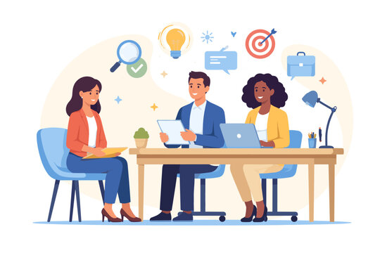 Diverse team conducting a job interview with a candidate in a modern office setting