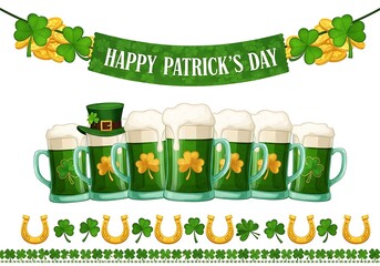 Fototapeta premium A festive st. patrick's day celebration with green mugs and shamrocks.