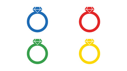 Fototapeta premium Four colorfully designed engagement rings displayed in a simple layout.