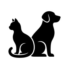 Obraz premium Minimalist Silhouette of a Stylized Cat and Dog - Black Vector Icon of Domestic Pets Sitting Side-by-Side for Veterinary and Pet Care Branding