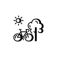 Bicycle with tree and sun, eco cycling and outdoor recreation icon