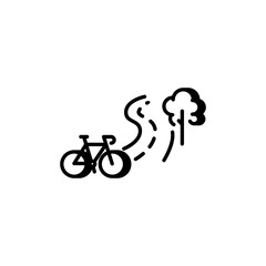 Bicycle with curved path and tree icon