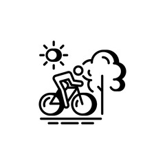 Bicycle with sun, outdoor cycling and active lifestyle icon