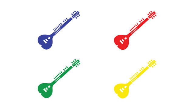 Four stylized musical notes in different vibrant colors