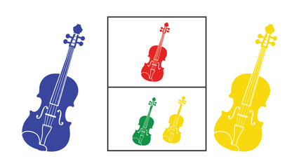 Colorful violins in contrasting hues and styles displayed side by side © Shahin Studio
