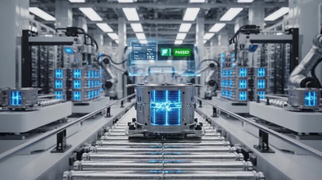 Robotic processor architecture assembly line printing car components from recycled materials in futuristic factory
