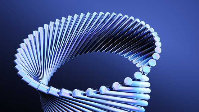 Abstract spiral design with a gradient blue background and metallic elements