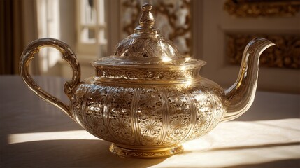 Gleaming Silver Teapot with Engraved Floral Islamic Pattern