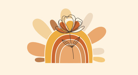 Boho Rainbow and Flower Illustration | Minimalist Abstract Nature Art