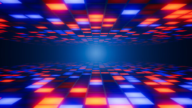Digital screen creating an abstract gaming or dance floor background