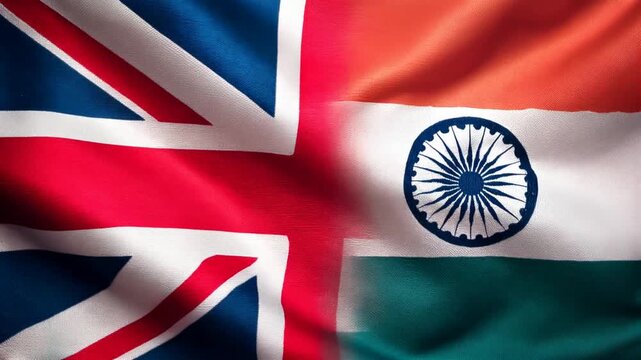 british flag waving next to indian flag. relations between great britain and india