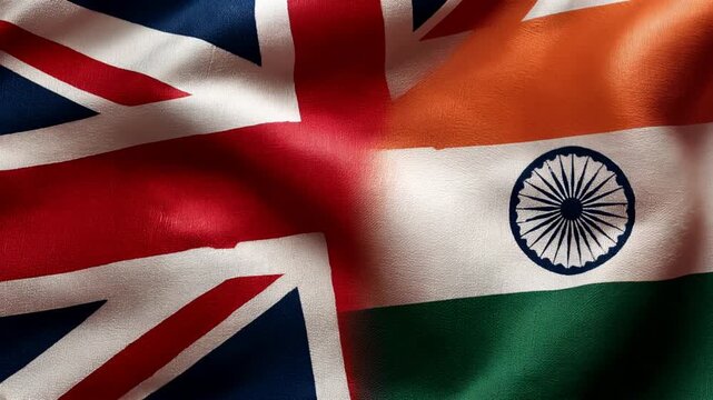 british flag waving next to indian flag. relations between great britain and india