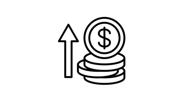 Growth up arrow of financial business icon animation video for finance, money, profit, earning, saving, investment, wealth, income, deposit, budget, currency, market, sale, stock, economy, banking