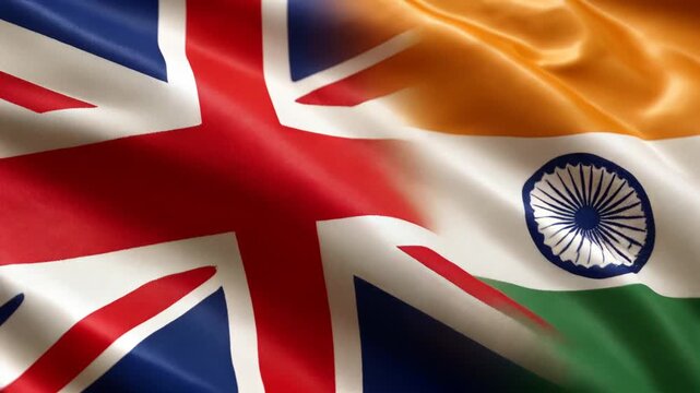 british flag waving next to indian flag. relations between great britain and india