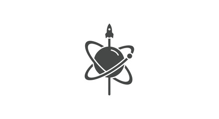 Rocket Launching from Planet with Orbit Rings, Space Exploration Icon © Alienmarsh