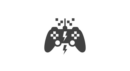 Video Game Controller Icon with Lightning Bolt and Pixels © Alienmarsh