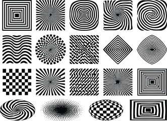 Set of 20 Black and White Optical Illusion Vector Elements