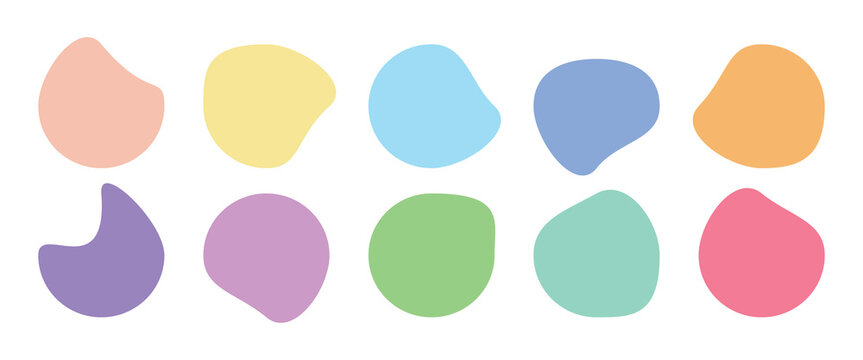 Collection of abstract colorful blob shapes vector design. Organic form liquid elements various colors.  Random deformed abstract figures, wavy spots or fluid amorphous. Modern uneven blots. 
