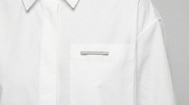 Minimalist Silver Bar Brooch on Crisp White Poplin Shirt