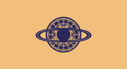 Stylized Saturn planet icon with rings on a plain background, cosmic symbol © Alienmarsh