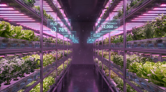 Smart Indoor Vertical Farming Hydroponics with Digital Plant Monitoring UI