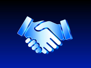 Obraz premium 3d Modern blue gradient handshake icon symbolizing partnership, agreement, trust, and business collaboration on a dark blue background. Vector illustration