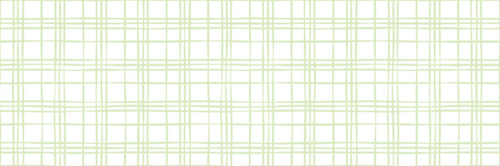 Pastel light green wavy plaid hand drawn modern spring checked seamless pattern vector banner background