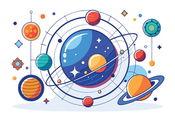 Obraz premium 3D vector illustration of a global network concept featuring a space shuttle launch with circles and technology elements, providing a science pattern with ample space for your text and design