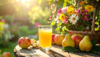 Fototapeta premium Apfel-Birnen-Saft im Landhausstil