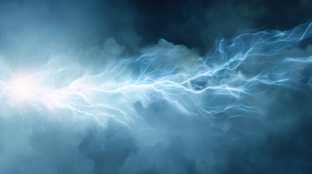 Electric energy, blue lightning, cloud, and electrostatic charge create dramatic glowing effect