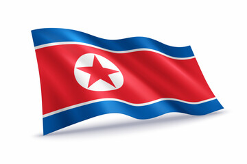 Fototapeta premium North Korea Waving Flag Isolated on White