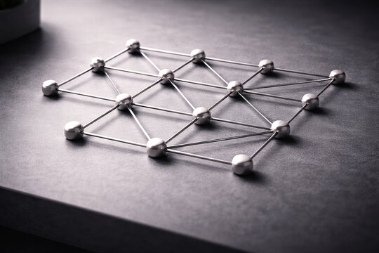 Abstract Metallic Network Connection on Dark Textured Surface
