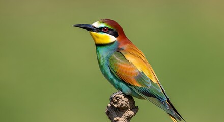 Obraz premium Colorful bee eater bird perched on a branch against a blurred green background
