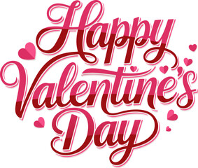 Fototapeta premium Happy Valentine's Day Pink Glossy Calligraphy Text Vector with Hearts Isolated on White Background